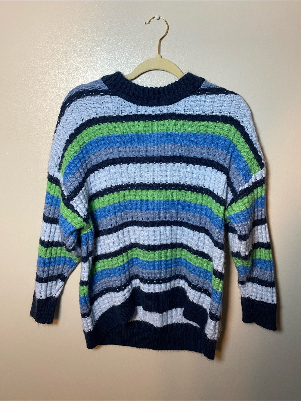 SO Slouchy Striped Crewneck Sweater - Blue & Green